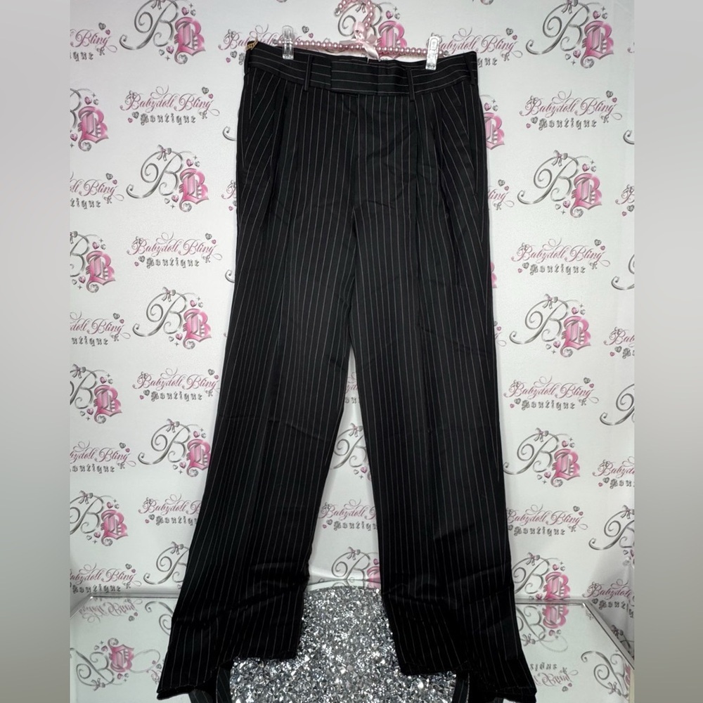 Gucci pants pin stripe black white logo buttons business professional stylish